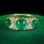 Antique Victorian Cabochon Emerald Diamond Ring 2.7ct Of Emerald 