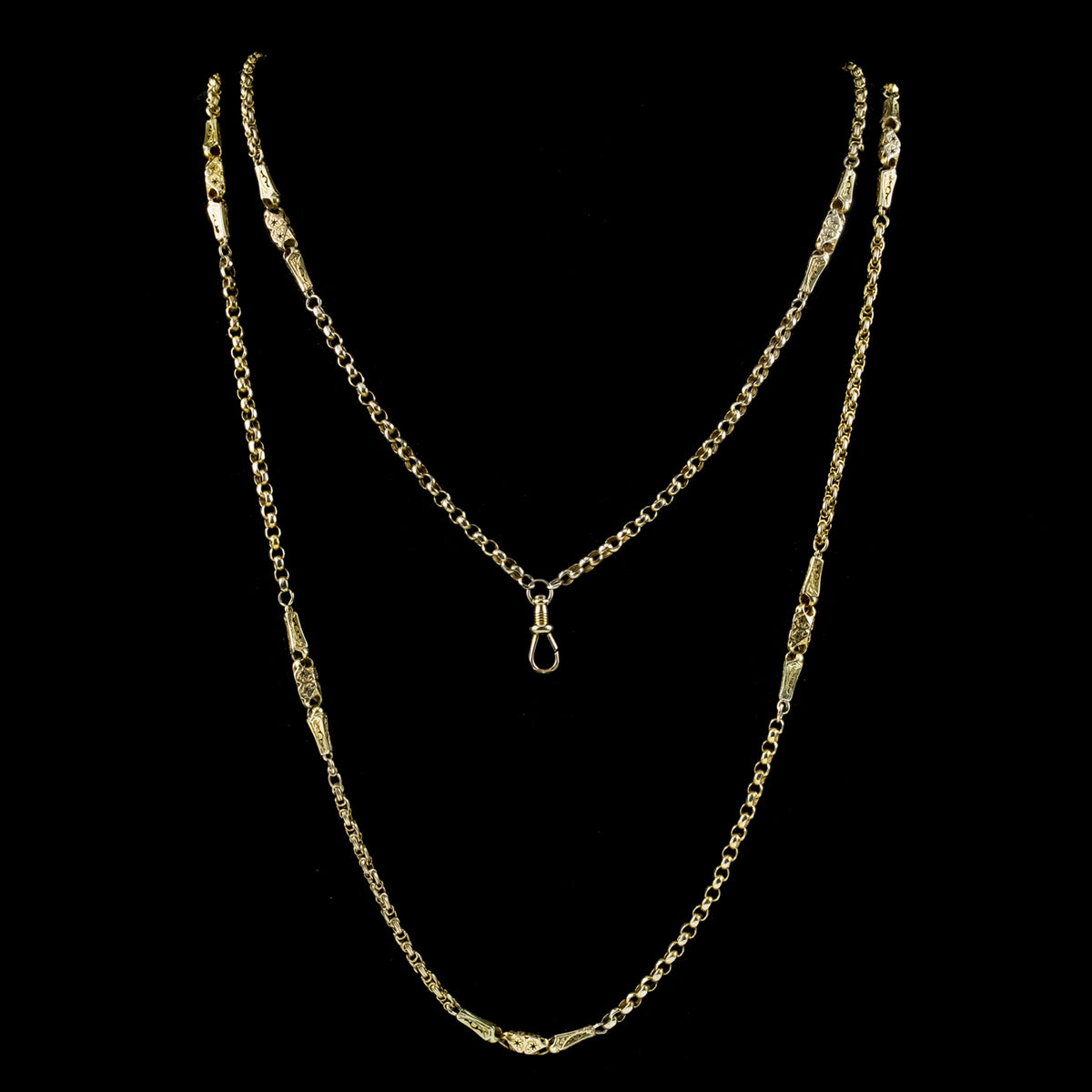 Antique Victorian Celestial Guard Chain Necklace 9ct Gold 