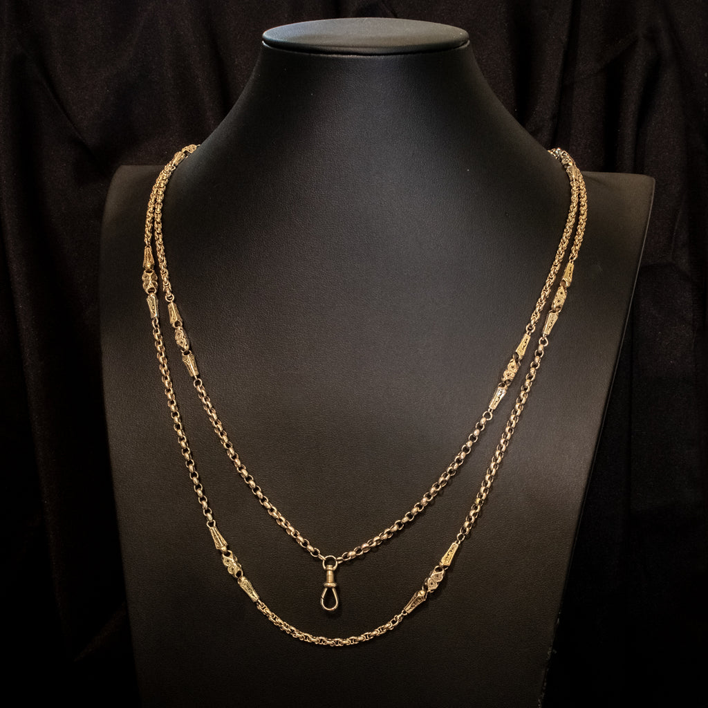 Antique Victorian Celestial Guard Chain Necklace 9ct Gold 