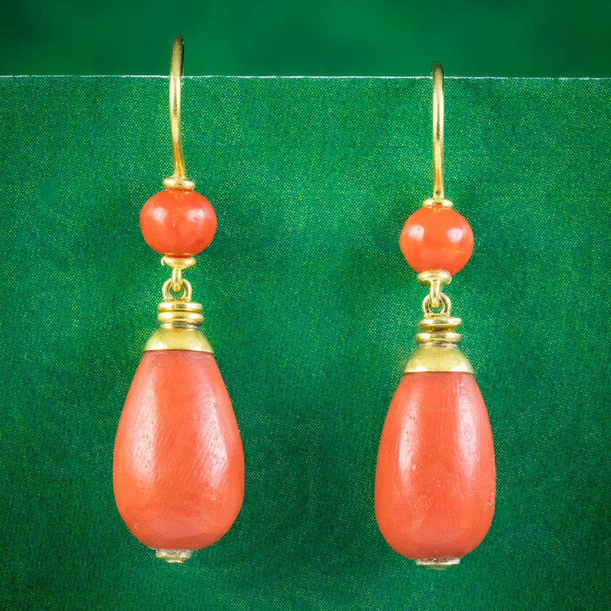 Antique Victorian Coral Bomber Earrings 18ct Gold Main image