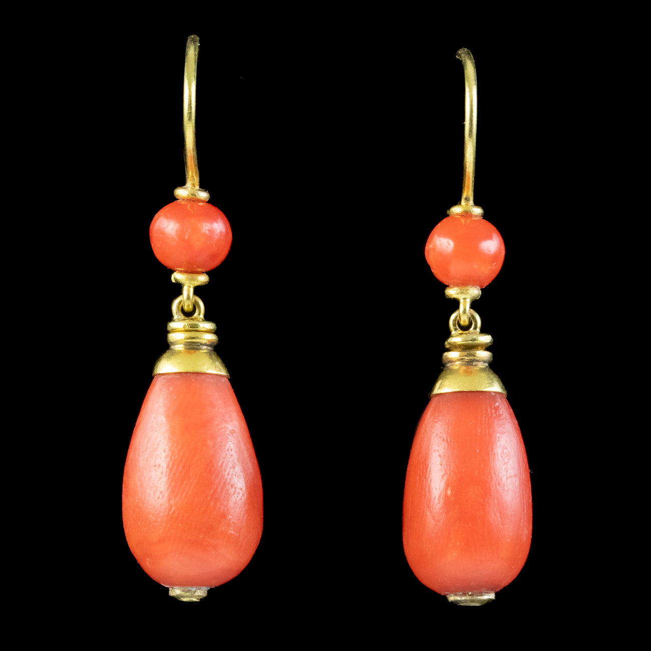Antique Victorian Coral Bomber Earrings 18ct Gold Secondary image