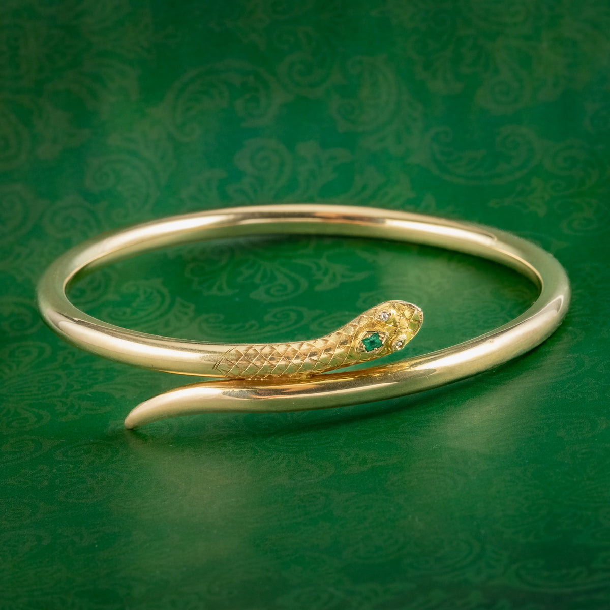Antique Victorian Diamond Emerald Snake Slave Bangle 15ct Gold Main image