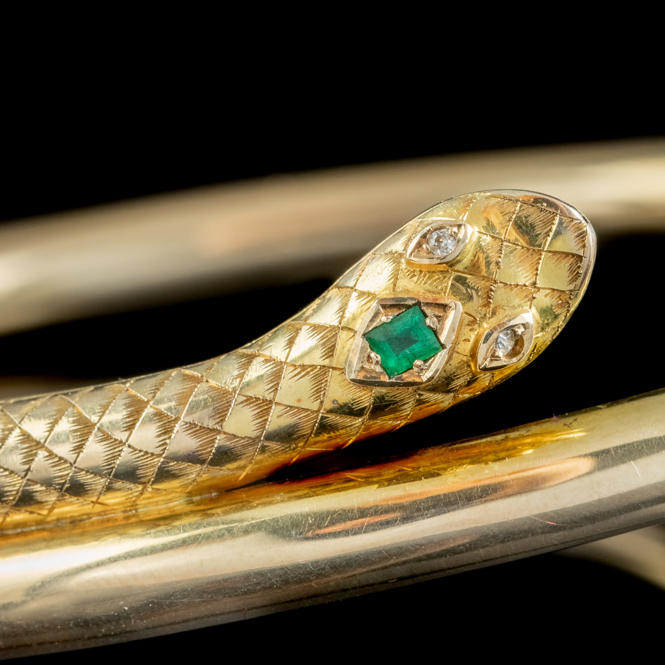 Antique Victorian Diamond Emerald Snake Slave Bangle 15ct Gold