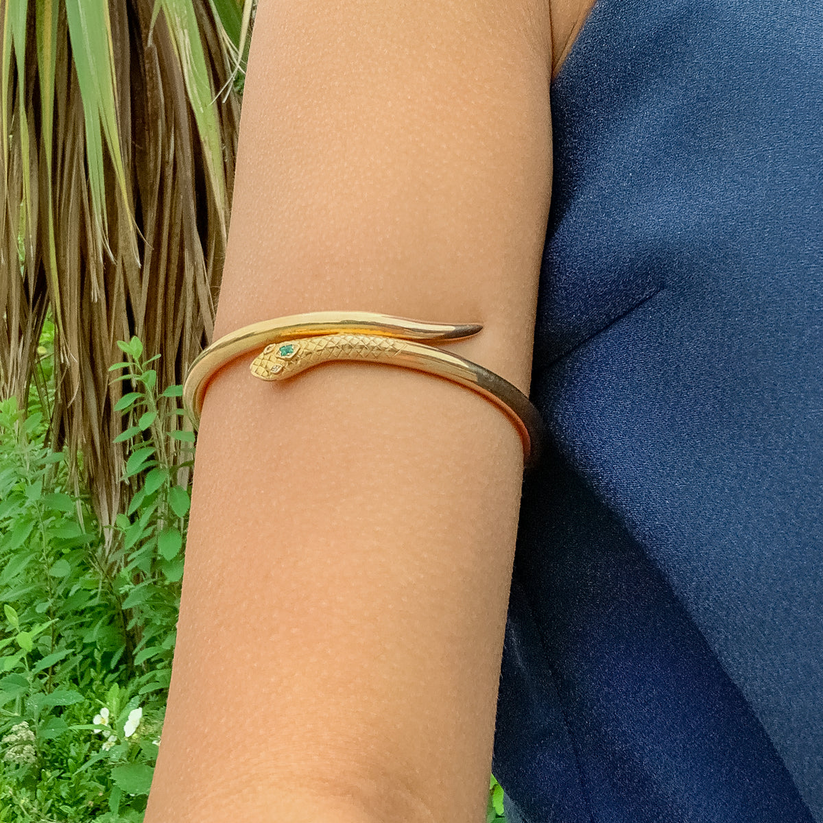 Antique Victorian Diamond Emerald Snake Slave Bangle 15ct Gold