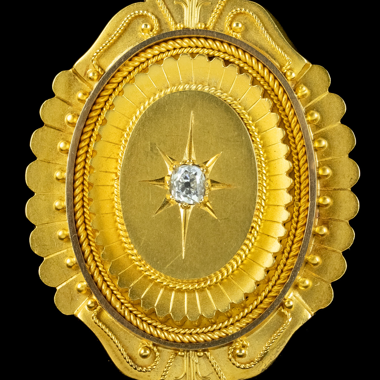 Antique Victorian Diamond Etruscan Revival Locket 18ct Gold With Box 