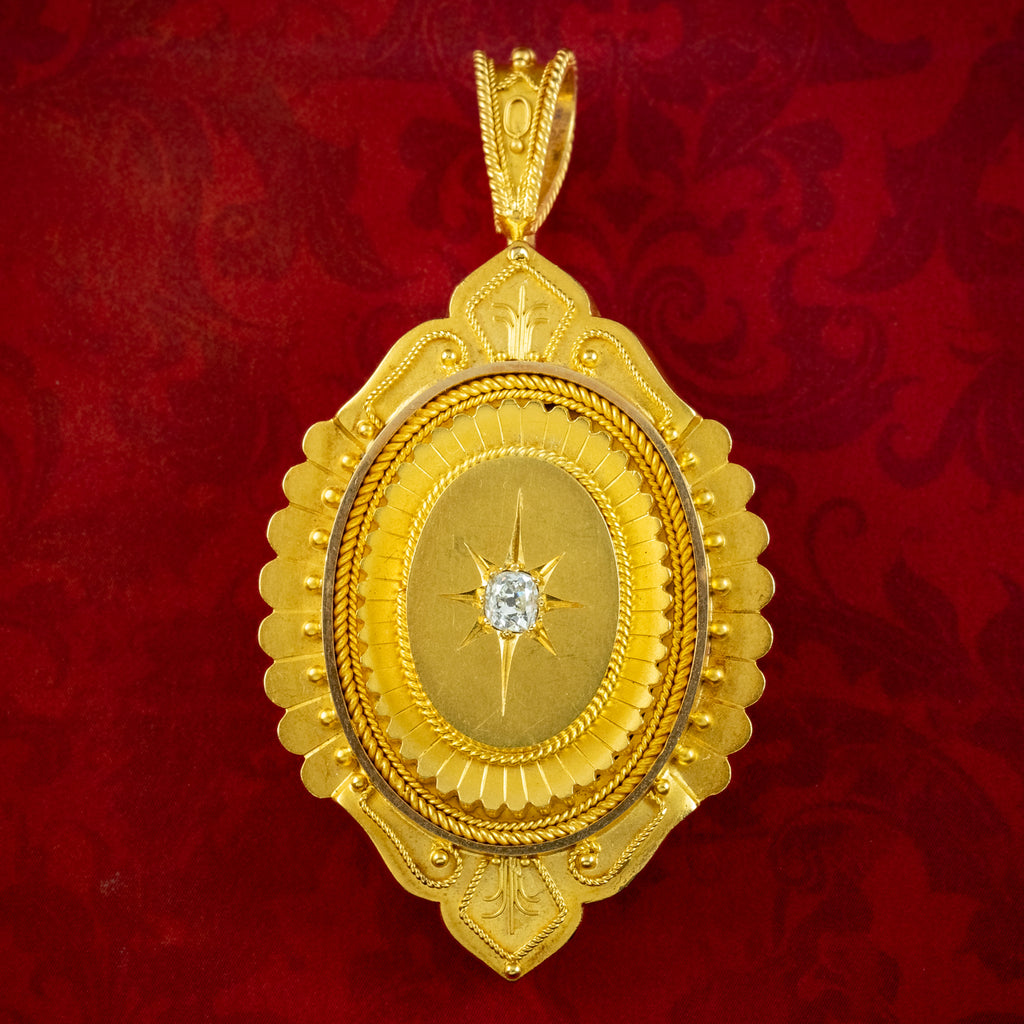 Antique Victorian Diamond Etruscan Revival Locket 18ct Gold With Box 