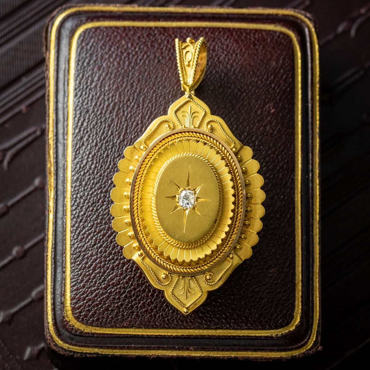 Antique Victorian Diamond Etruscan Revival Locket 18ct Gold With Box 