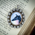 ANTIQUE VICTORIAN DIAMOND GREYHOUND LOCKET PENDANT SILVER CIRCA 1870