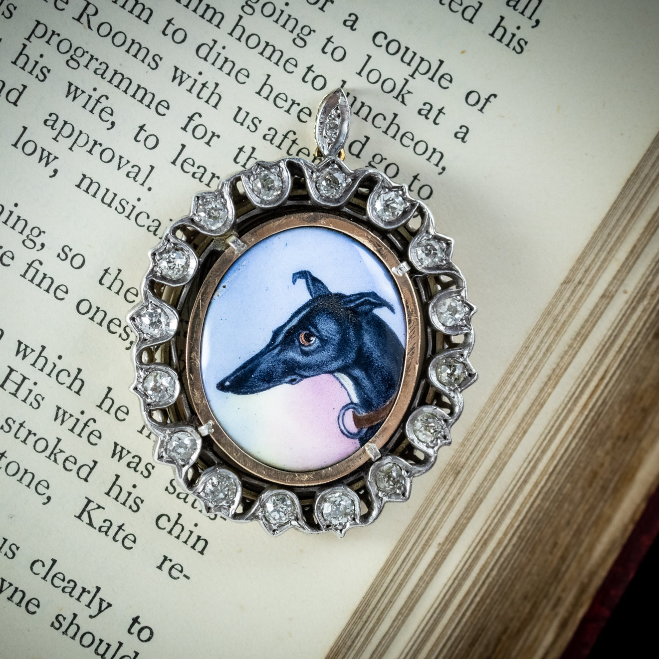 ANTIQUE VICTORIAN DIAMOND GREYHOUND LOCKET PENDANT SILVER CIRCA 1870