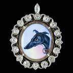 ANTIQUE VICTORIAN DIAMOND GREYHOUND LOCKET PENDANT SILVER CIRCA 1870