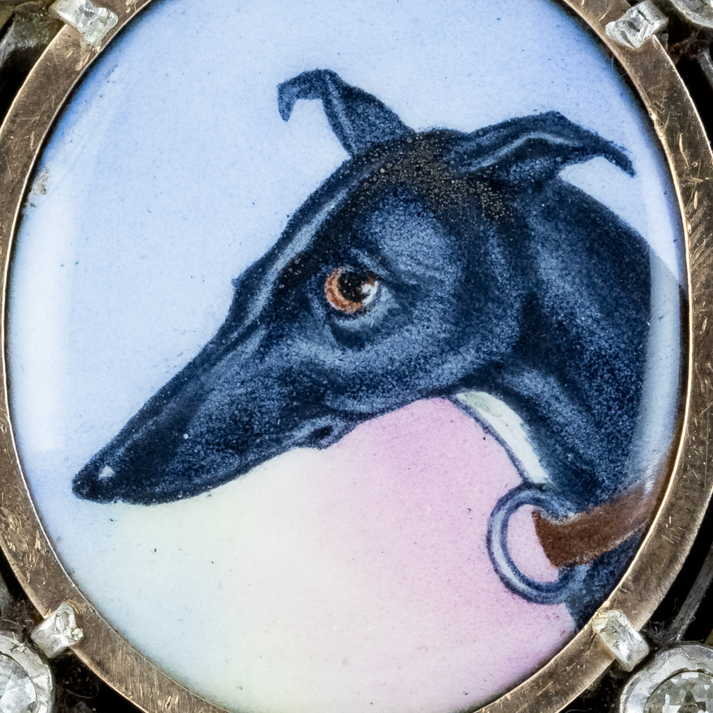 ANTIQUE VICTORIAN DIAMOND GREYHOUND LOCKET PENDANT SILVER CIRCA 1870