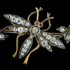 Antique Victorian Diamond Insect Brooch Silver 18ct Gold Circa 1900