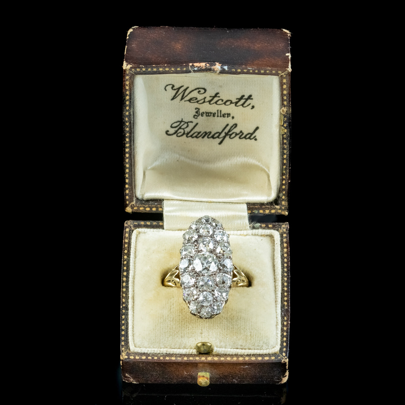 Antique Victorian Diamond Navette Cluster Ring 5ct Of Diamond With Box