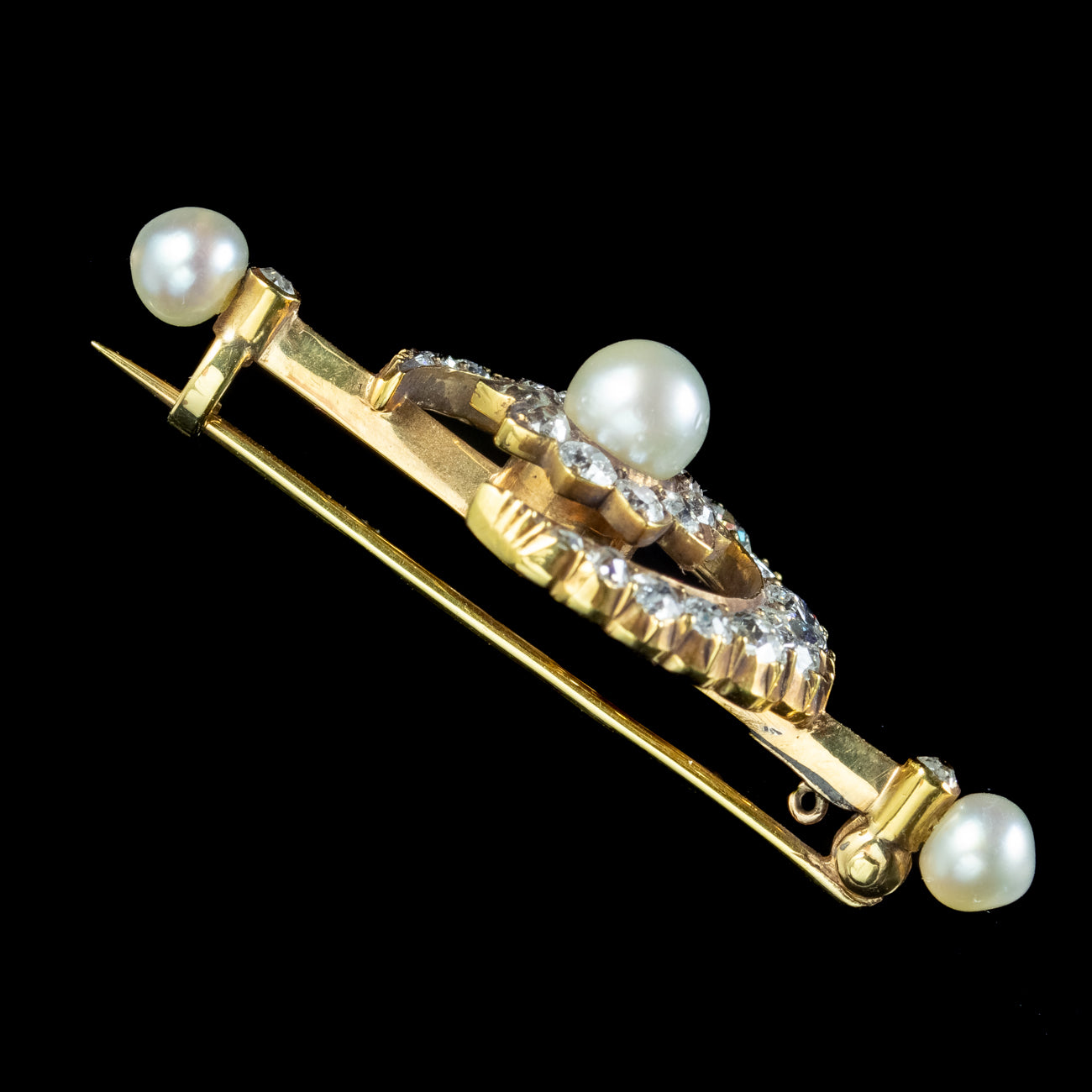 Antique Victorian Diamond Pearl Crescent Flower Brooch 3.2ct Of Diamond