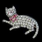 Antique Victorian Diamond Ruby Cat Brooch 5.5ct Of Diamond 