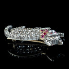 Antique Victorian Diamond Ruby Cat Brooch 5.5ct Of Diamond 