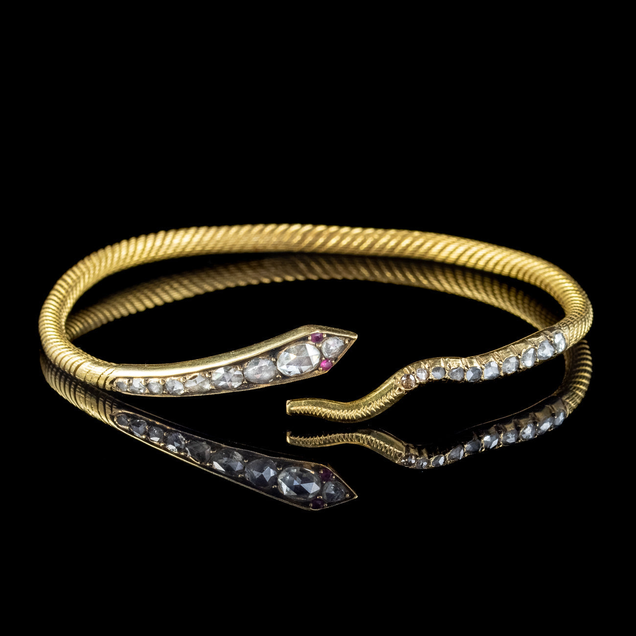 Antique Victorian Diamond Snake Bangle Ruby Eyes 2.1ct Diamond Secondary image