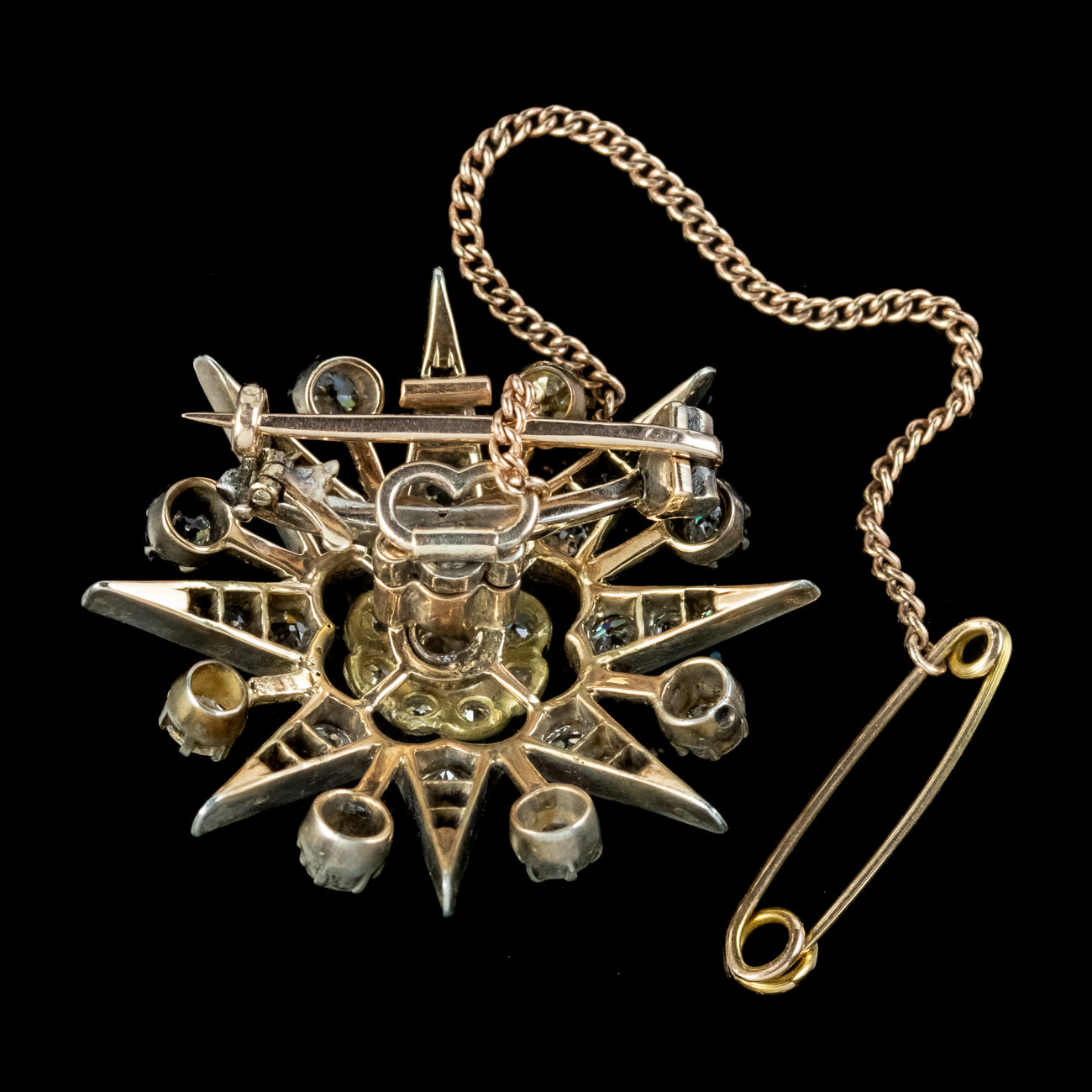 Antique Victorian Diamond Star Brooch 18ct Gold Silver 2ct Of Diamond 