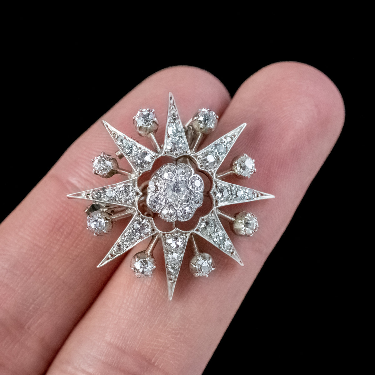 Antique Victorian Diamond Star Brooch 18ct Gold Silver 2ct Of Diamond 