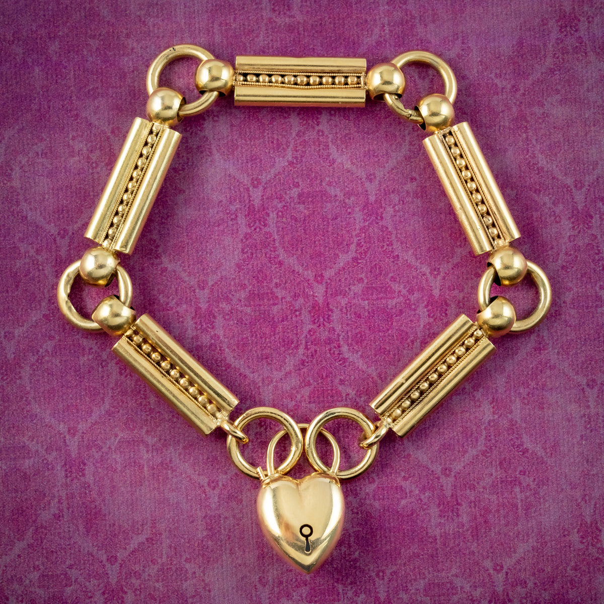 Antique Victorian Etruscan Bracelet With Heart Padlock 15ct Gold Main image
