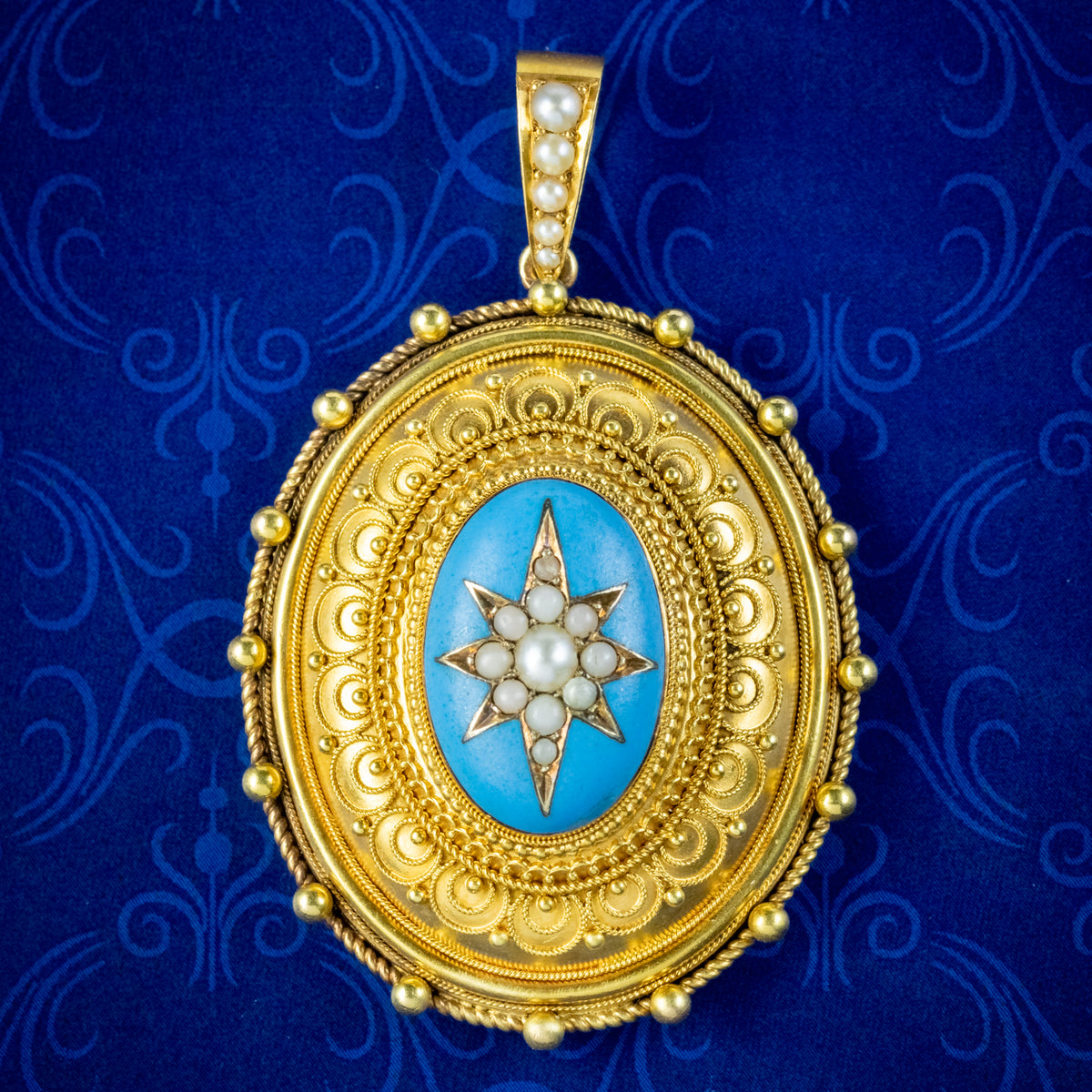Antique Victorian Etruscan Revival Pearl Locket 18ct Gold  Main image