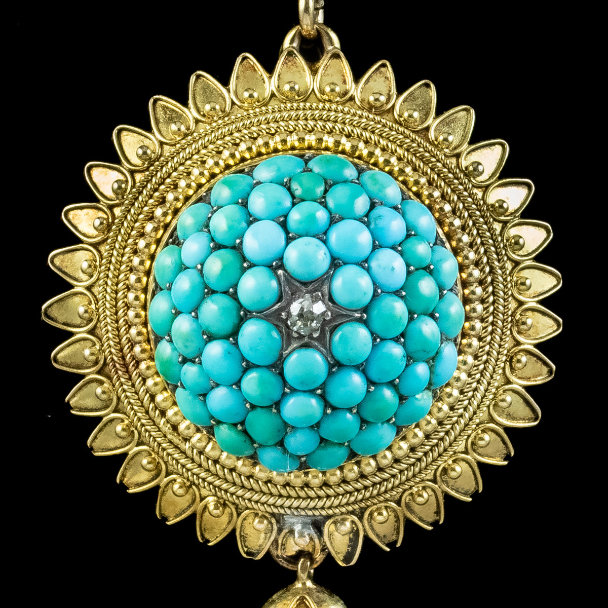 Antique Victorian Etruscan Turquoise Locket Pendant Necklace 18ct GoldB