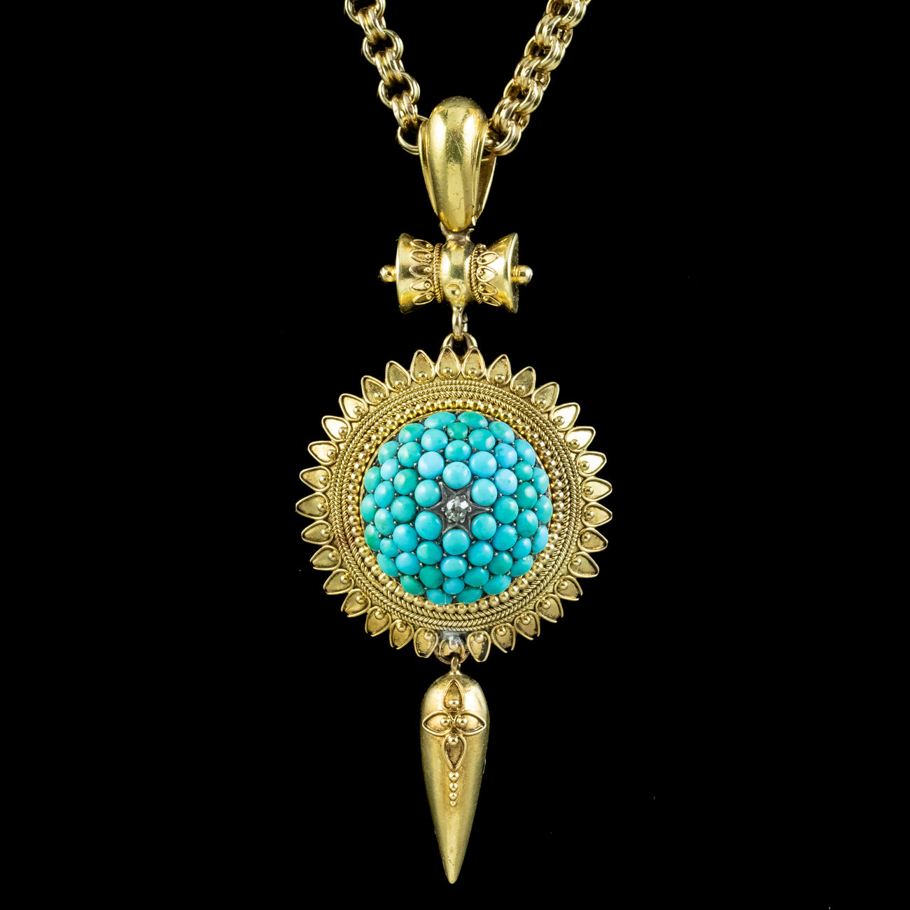 Antique Victorian Etruscan Turquoise Locket Pendant Necklace 18ct Gold Secondary image