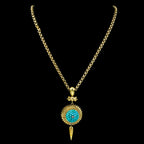 Antique Victorian Etruscan Turquoise Locket Pendant Necklace 18ct Gold