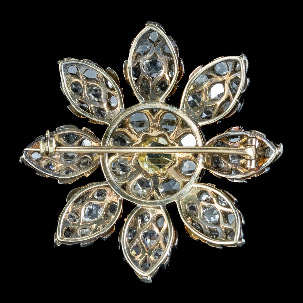 Antique Victorian Fancy Diamond Flower Brooch 7ct Of Diamond 