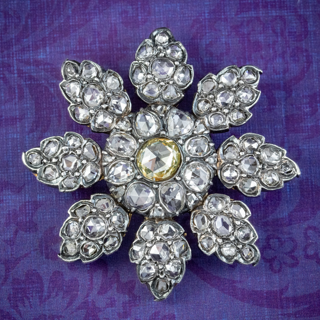 Antique Victorian Fancy Diamond Flower Brooch 7ct Of Diamond 