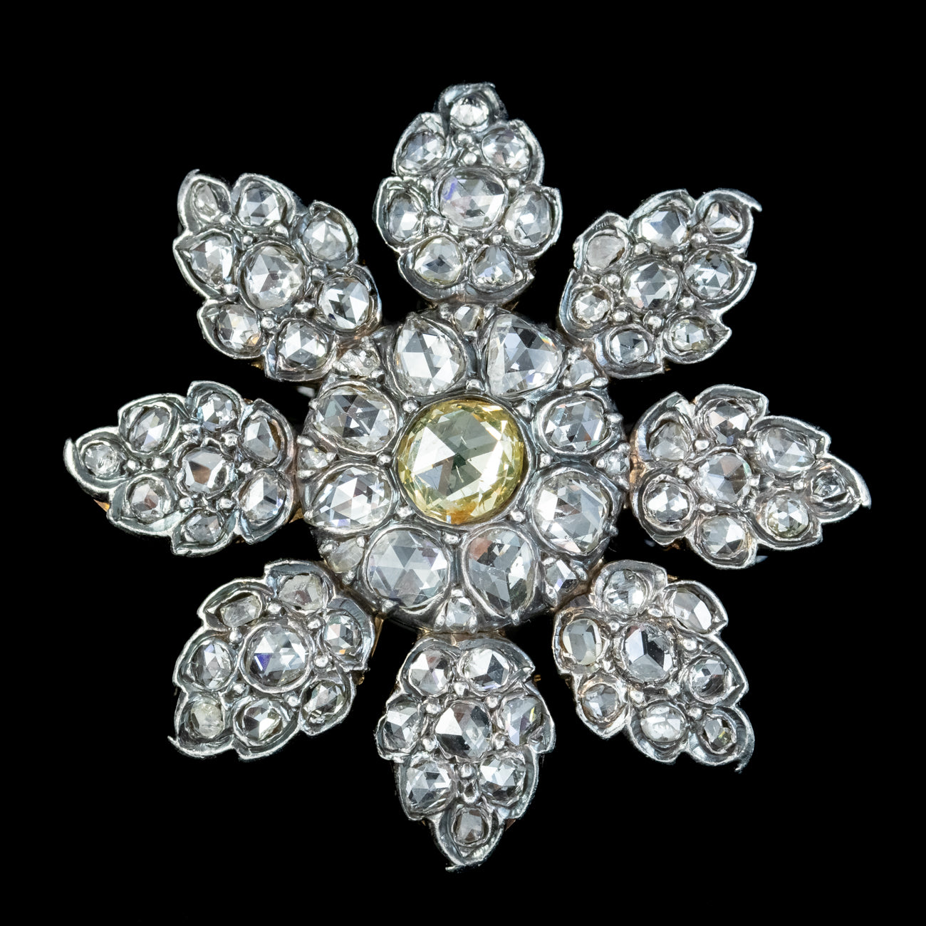 Antique Victorian Fancy Diamond Flower Brooch 7ct Of Diamond Secondary image