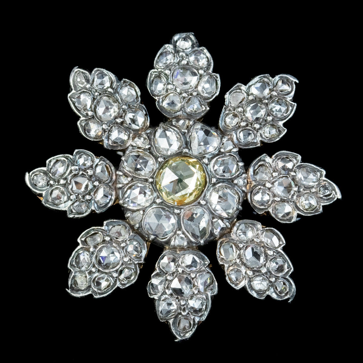Antique Victorian Fancy Diamond Flower Brooch 7ct Of Diamond 