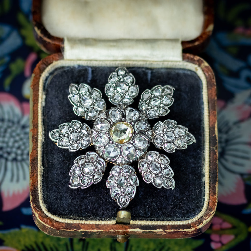 Antique Victorian Fancy Diamond Flower Brooch 7ct Of Diamond 