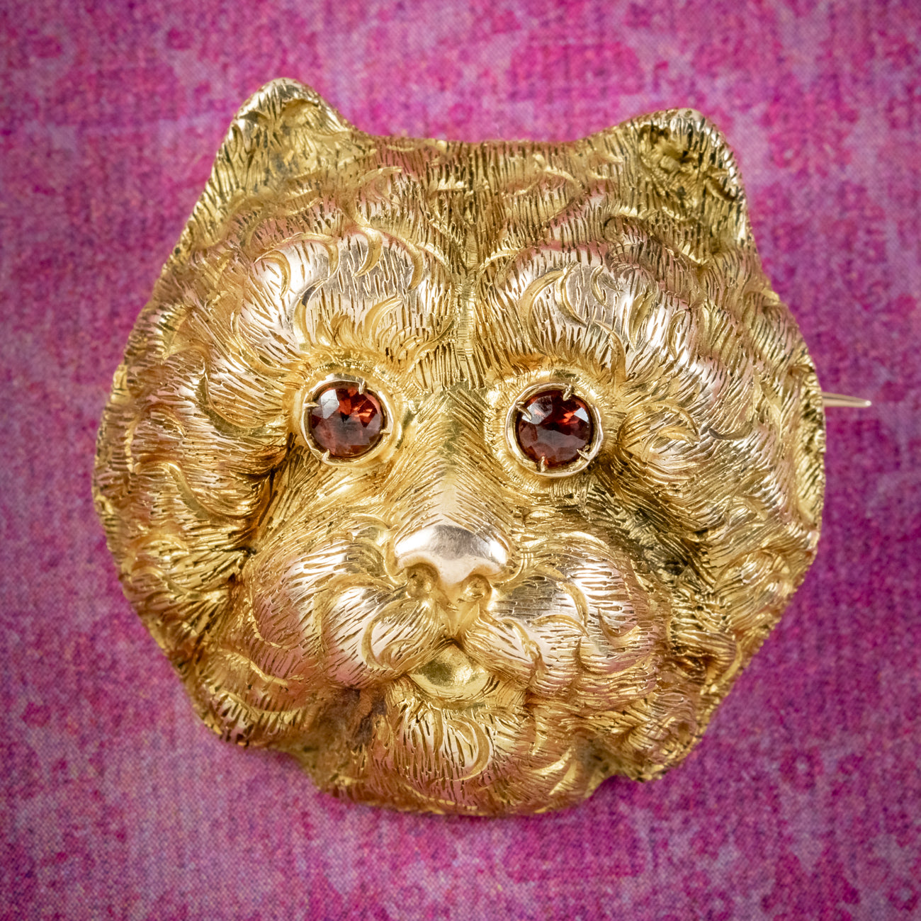 Antique Victorian French Cat Brooch Garnet Eyes 18ct Gold Circa 1880 Main image