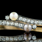 Antique Victorian French Diamond Pearl Toi Et Moi Twist Bangle  18ct Gold