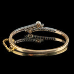 Antique Victorian French Diamond Pearl Toi Et Moi Twist Bangle  18ct Gold