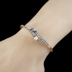 Antique Victorian French Diamond Pearl Toi Et Moi Twist Bangle  18ct Gold