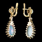 Antique Victorian French Opal Diamond Drop Earrings 18ct Gold