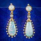 Antique Victorian French Opal Diamond Drop Earrings 18ct Gold
