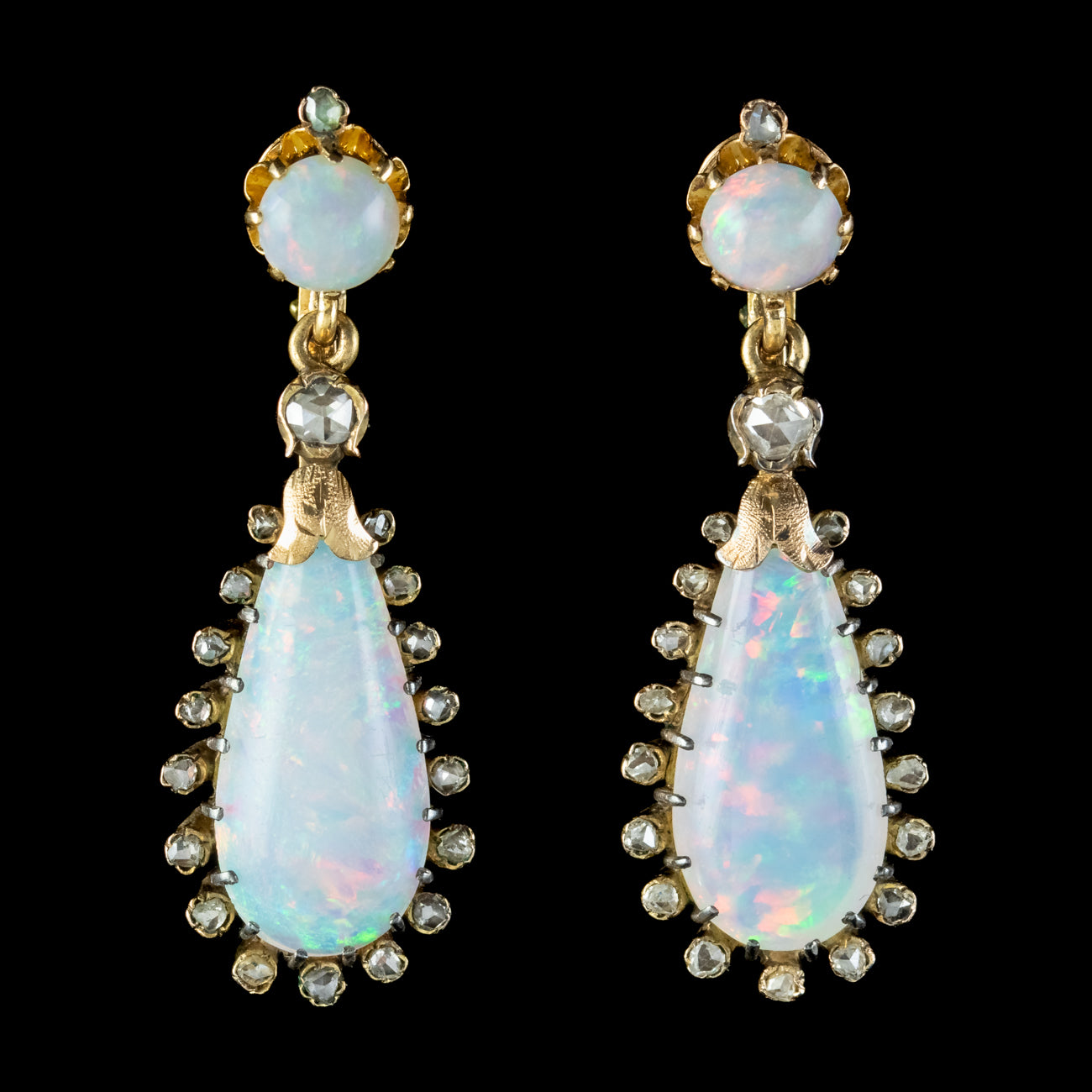 Antique Victorian French Opal Diamond Drop Earrings 18ct Gold Secondary image