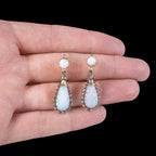 Antique Victorian French Opal Diamond Drop Earrings 18ct Gold