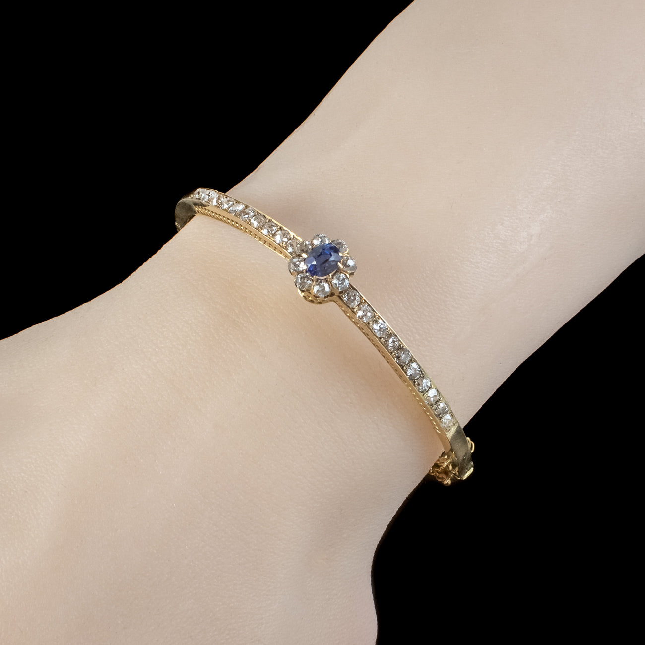 Antique Victorian French Sapphire Diamond Bangle 18ct Gold 