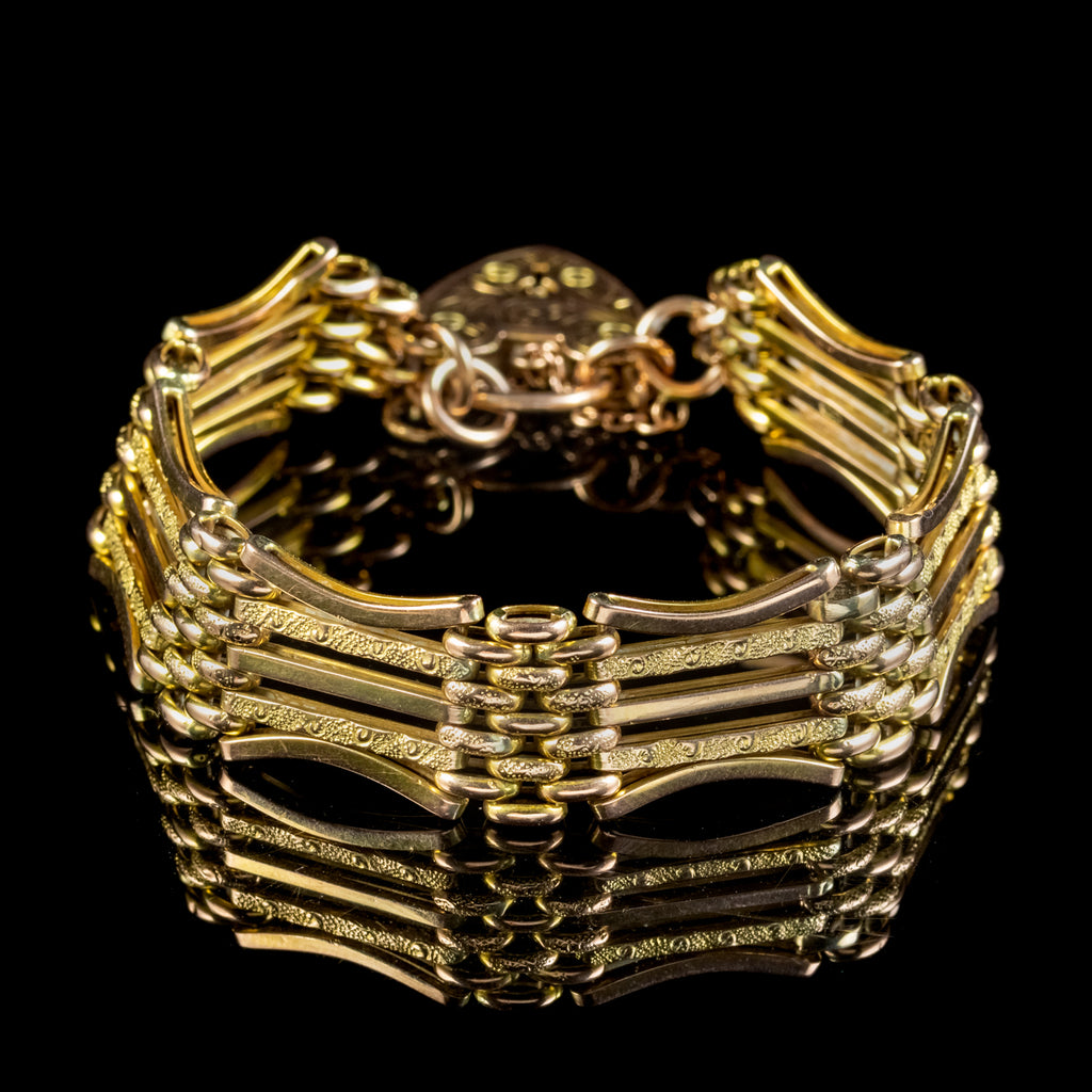 ANTIQUE VICTORIAN GATE BRACELET 9CT GOLD HEART PADLOCK CIRCA 1900