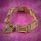 ANTIQUE VICTORIAN GATE BRACELET 9CT GOLD HEART PADLOCK CIRCA 1900