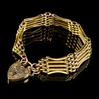 ANTIQUE VICTORIAN GATE BRACELET 9CT GOLD HEART PADLOCK CIRCA 1900