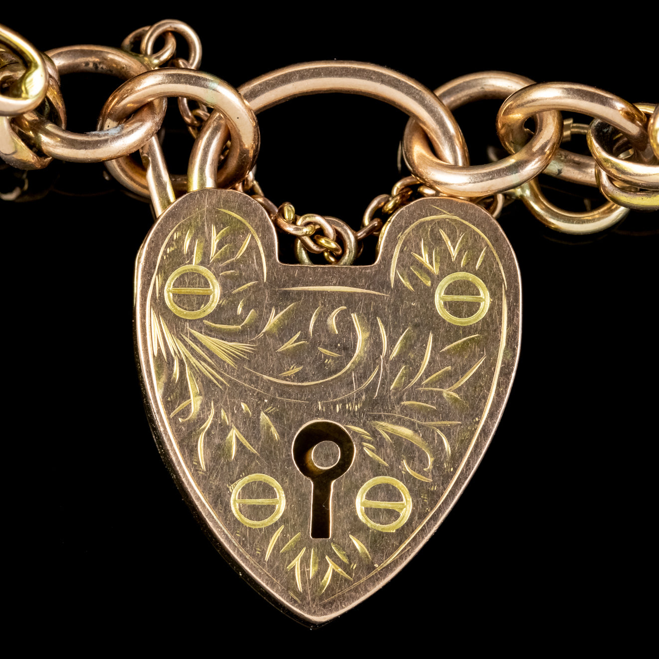 ANTIQUE VICTORIAN GATE BRACELET 9CT GOLD HEART PADLOCK CIRCA 1900