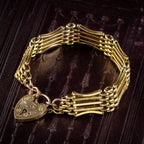 ANTIQUE VICTORIAN GATE BRACELET 9CT GOLD HEART PADLOCK CIRCA 1900