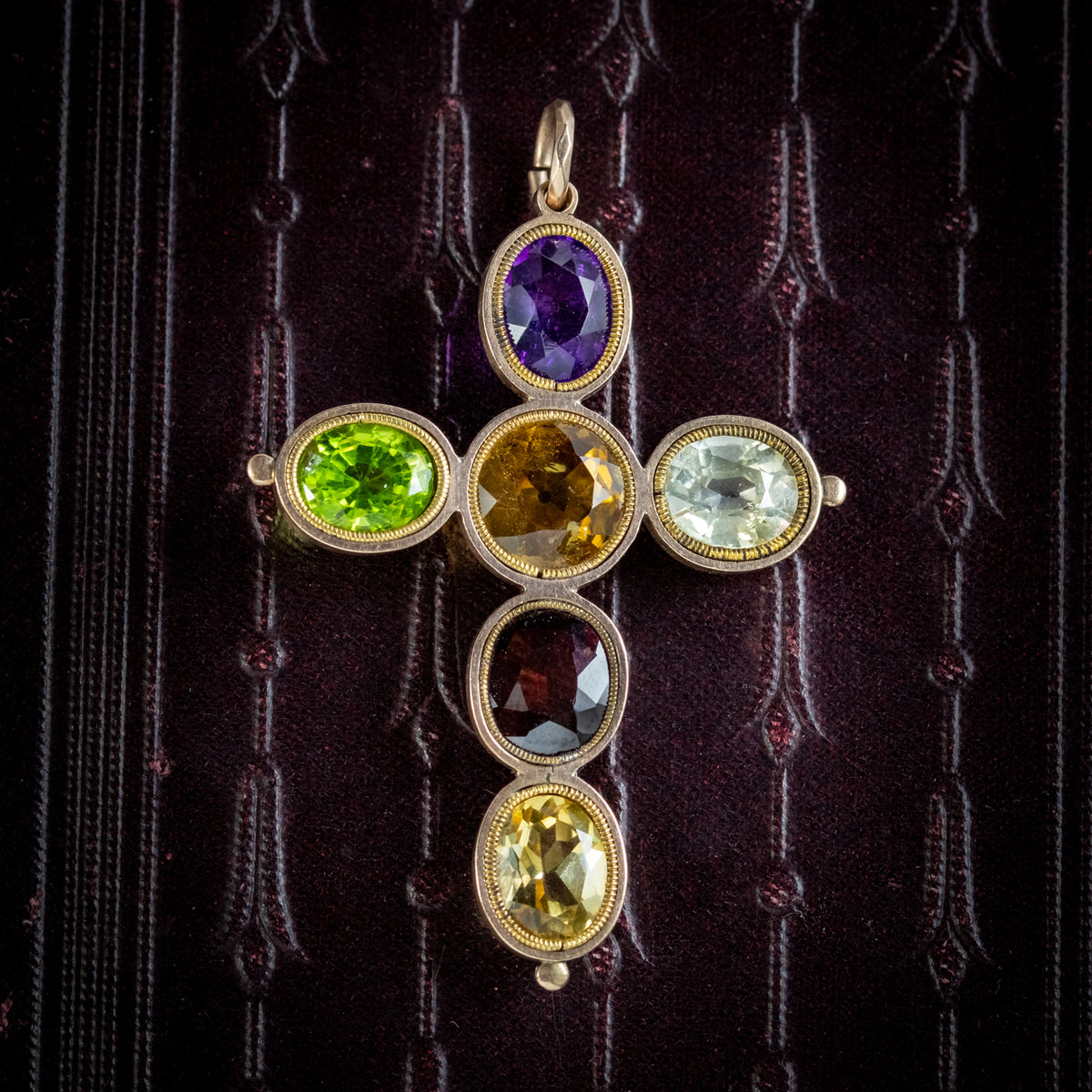 Antique Victorian Gemstone Cross Pendant 15ct Gold Circa 1900
