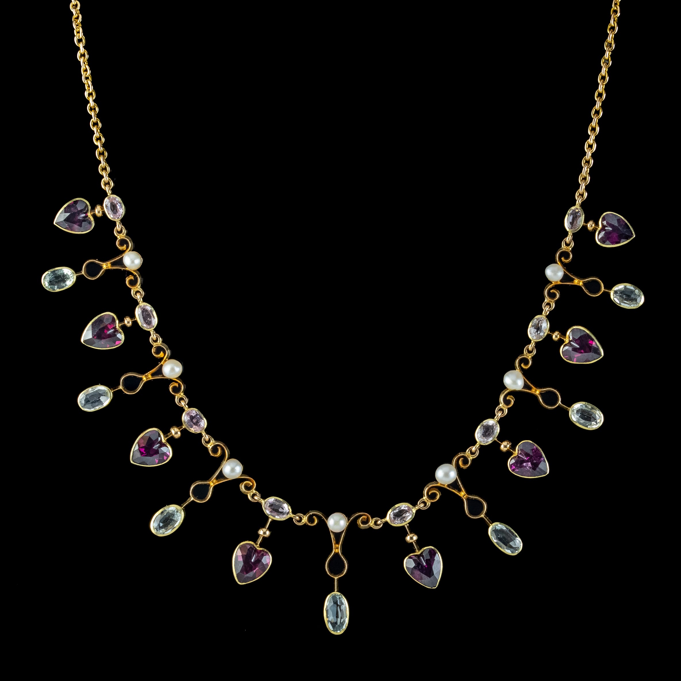 Antique Victorian Heart Dropper Necklace Aquamarine Garnet Pearl 15ct Gold Secondary image