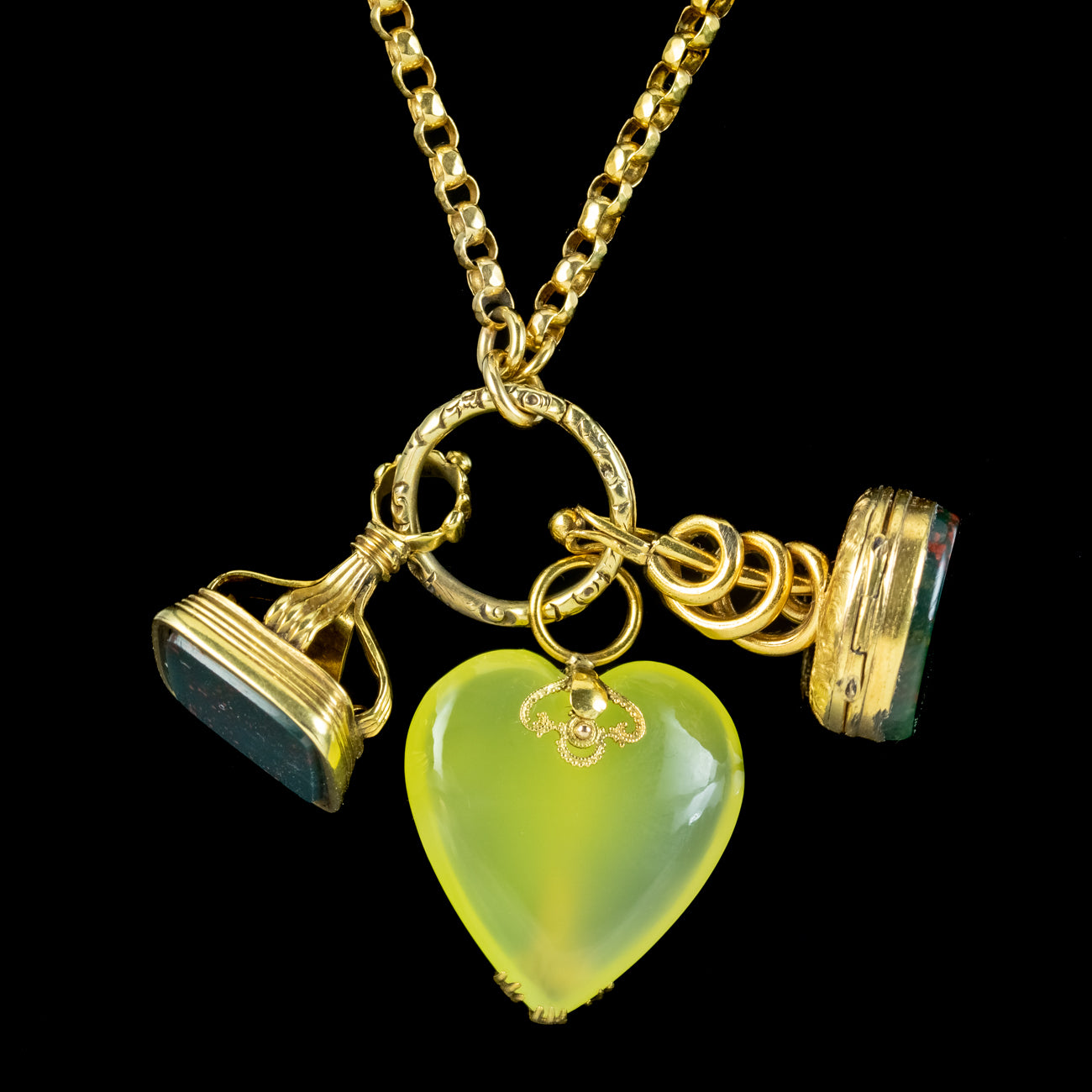 Antique Victorian Intaglio Fob And Heart Charm Necklace 18ct Gold Chain Secondary image